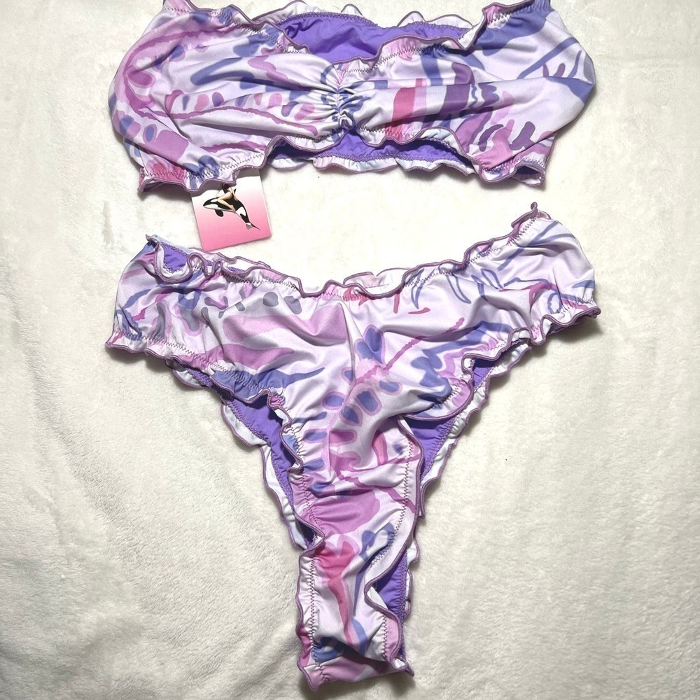 Purple and Pink Ruffle Bikini Set